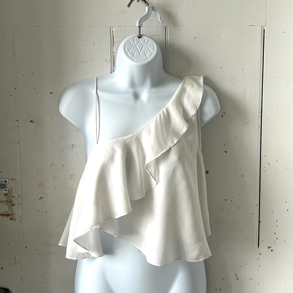 Silence & Noise One Strap Asymmetrical Flutter Crop Top Blouse